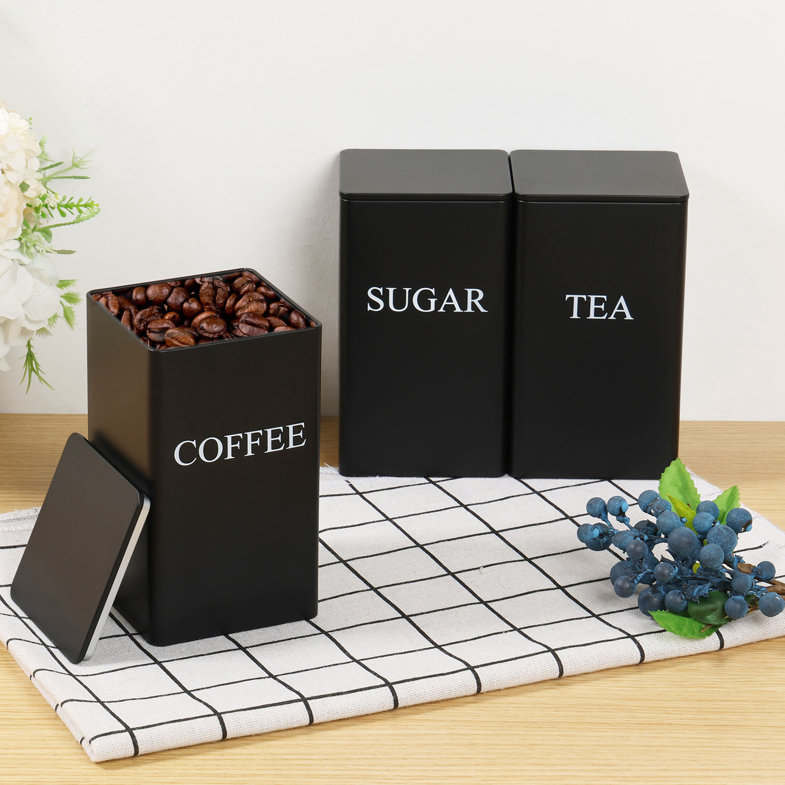 Coffee Tea And Sugar Set - 3Pcs Coffee Bean Storage Canisters Tea