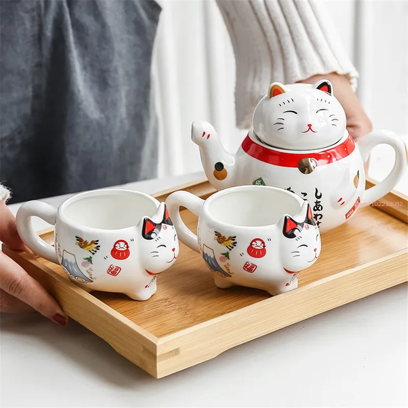 Japanese Cute Lucky Cat Porcel - огляд і ціна Coffee Tea And Sugar Set