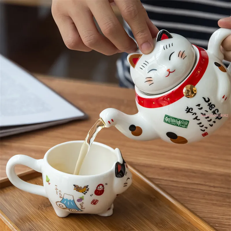 Japanese Cute Lucky Cat Porcel - огляд і ціна Coffee Tea And Sugar Set